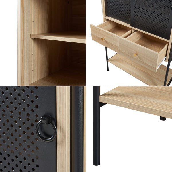 Mobiletto Tysnes 140x80x40 cm Nero/Quercia [en.casa]