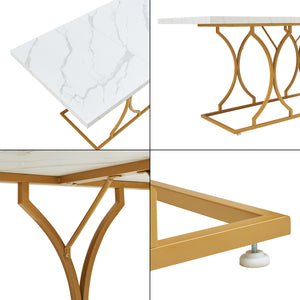 Tavolo da pranzo Figa per 6 persone effetto marmo, bianco / oro [en.casa]