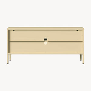 Vetrina Bassa Klippestad a 3 Ante in Vetro Credenza con 4 Scomparti 118 x 35 x 55 cm - Color Cammello [en.casa]

