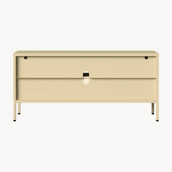 Vetrina Bassa Klippestad a 3 Ante in Vetro Credenza con 4 Scomparti 118 x 35 x 55 cm - Color Cammello [en.casa]


