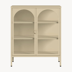 Vetrina Klippestad a 2 Ante in Vetro Credenza con 3 Scomparti 95 x 80 x 35 cm - Color Cammello [en.casa]