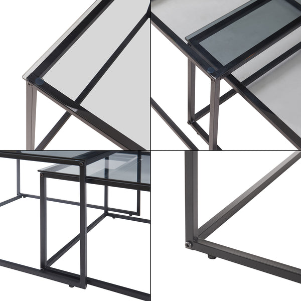 Set di 2 tavolini Tromlaslo vetro fumé, grigio [en.casa]