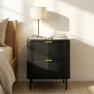 Set di 2 Comodini Olvehok con 2 Cassetti 55 x 52 x 38 cm - Nero / Effetto Marmo Bianco [en.casa] 
