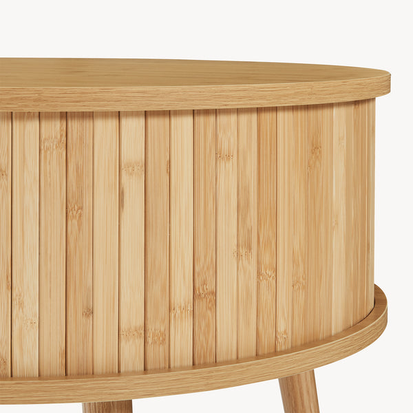 Comodino Rotondo Nordkapp a 2 Ante Scorrevoli in Bambù 45 x Ø60 cm - Naturale [en.casa]