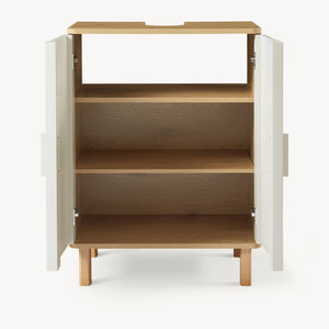Mobile Sottolavabo da Terra Ferrersp a 2 Ante 80 x 60 x 35 cm - Effetto Rovere / Avena Oatmeal [en.casa] 