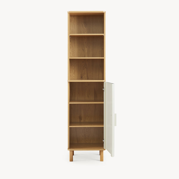 Mobile a Colonna Ferrersp Armadio da Bagno con Anta e Ripiani 160 x 42 x 35 cm - Effetto Rovere / Avena Oatmeal [en.casa]