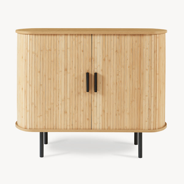 Comò Tvedestrand Portascarpe Mobile Contenitore a 2 Ante Scorrevoli in Bambù 100 x 40 x 80 cm - Naturale/Nero [en.casa]