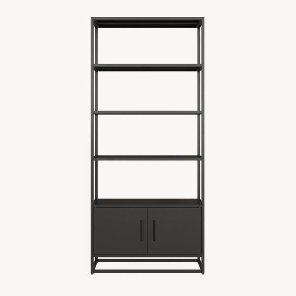 Libreria Hailuoto Scaffale in Acciaio con Ripiani Aperti e Armadietto 180x80x40 cm Nero opaco [en.casa] 