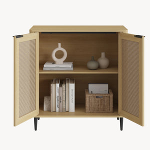 Credenza Bassa Lukhomso Ante con Inserto Intreccio 83x80x40 cm Effetto Rovere [en.casa] 