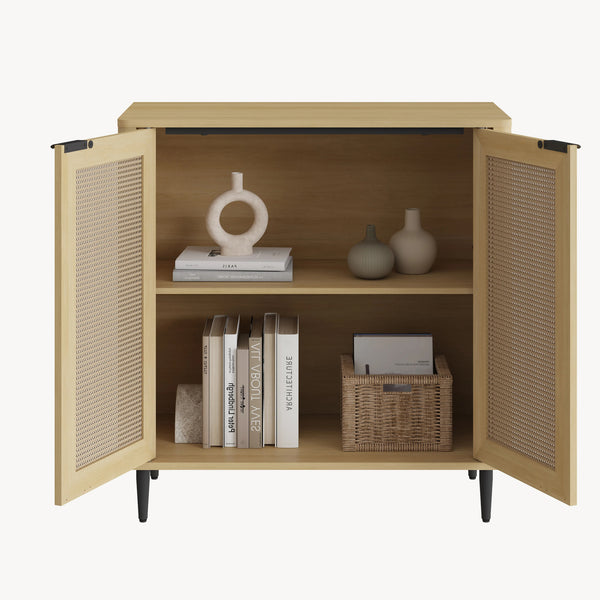 Credenza Bassa Lukhomso Ante con Inserto Intreccio 83x80x40 cm Effetto Rovere [en.casa] 