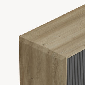 Mobile Porta TV Trömi a 2 Ante e Vani Aperti 150 x 40 x 43 cm - Effetto Rovere/Grigio [en.casa]