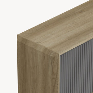 Credenza Trömi Mobile Buffet a 3 Ante e 6 Scomparti 75 x 120 x 30 cm - Effetto Rovere/Grigio [en.casa]