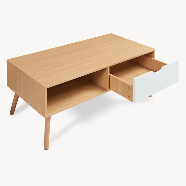 Tavolino Centrale da Caffè Bordkak con Cassetto 100 x 48 x 45 cm - Effetto Rovere / Bianco [en.casa]