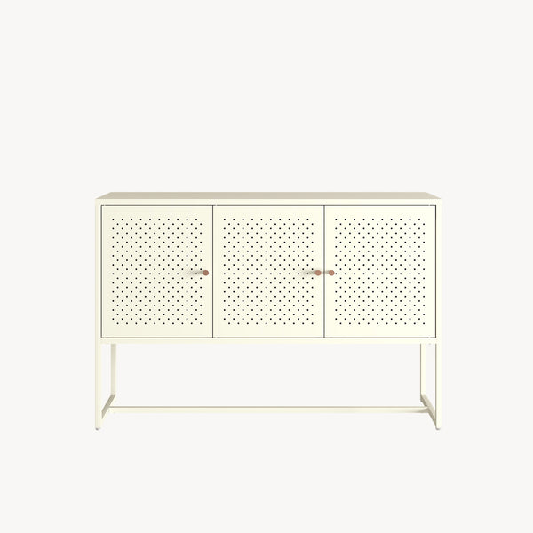 Credenza Viitasaari Mobile Contenitore Stretto a 3 Ante con Ripiani 120 x 40 x 80 cm - Bianco Crema [en.casa]