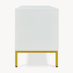 Mobile Porta TV Reyri a 2 Ante e 2 Vani Aperti 120 x 39 x 52 cm - Bianco/Dorato [en.casa]