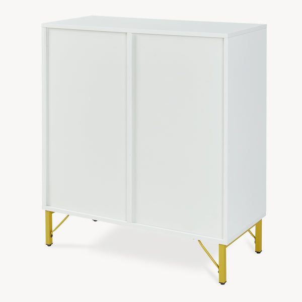 Credenza Reyri Madia Moderna Salvaspazio con 4 Ante 90x80x35 cm Bianco / color Oro [en.casa] 