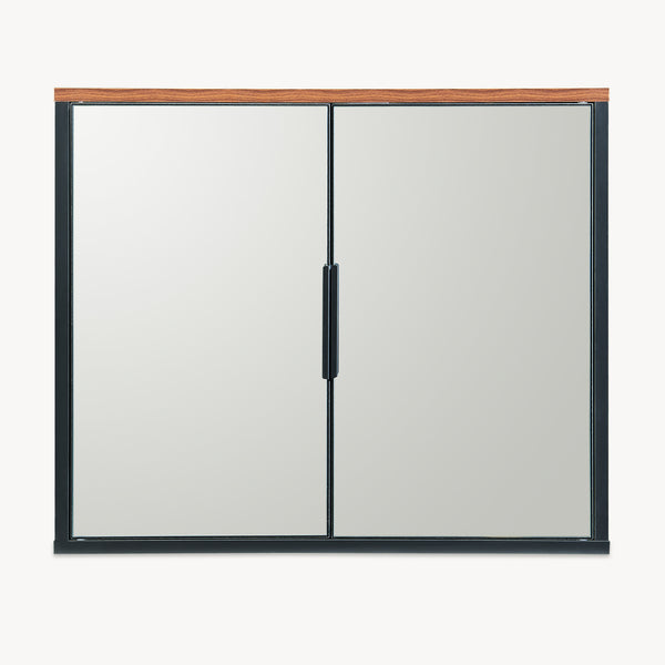 Mobiletto da Parete Trond con 2 Ante a Specchio Armadietto Pensile da Bagno 50 x 60 x 15 cm - Nero/Effetto Noce [en.casa]


