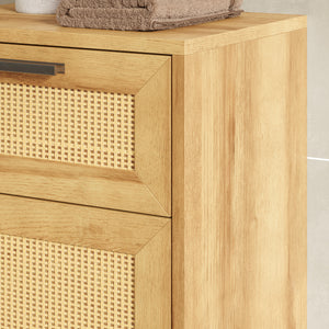 Mobile da Bagno Marhasa con Cassetto e Anta 92 x 40 x 30 cm - Effetto Rovere / Rattan / Nero [en.casa]