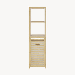 Scaffale da Bagno Anun in Bambù con Cesto Portabiancheria Rimovibile 130x36x33 cm - Effetto Legno [en.casa]