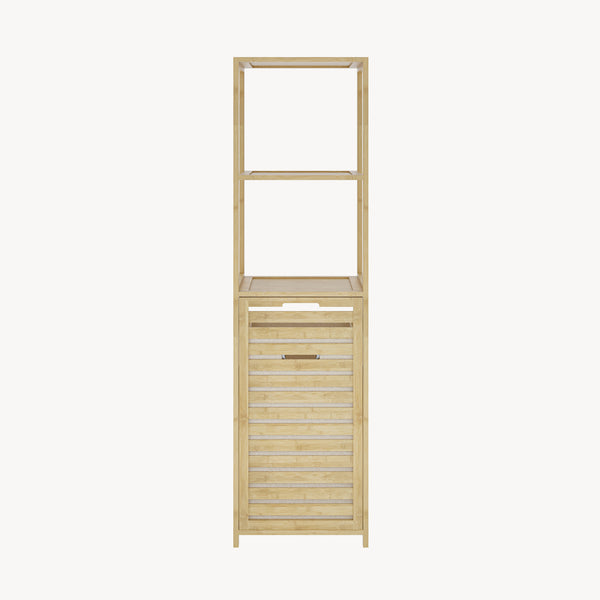 Scaffale da Bagno Anun in Bambù con Cesto Portabiancheria Rimovibile 130x36x33 cm - Effetto Legno [en.casa]