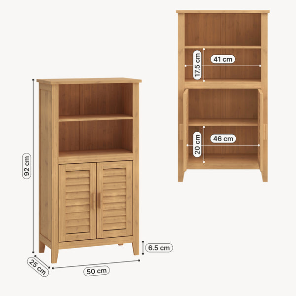 Mobile Contenitore Rirg a 2 Ante e Scomparti Aperti in Bambù Naturale 92 x 50 x 25 cm [en.casa]