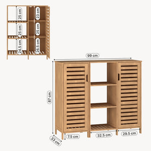 Mobile Contenitore Hakseri a 2 Elementi con Ante e Vani Aperti 87 x 99 x 33 cm in Bambù Naturale [en.casa]