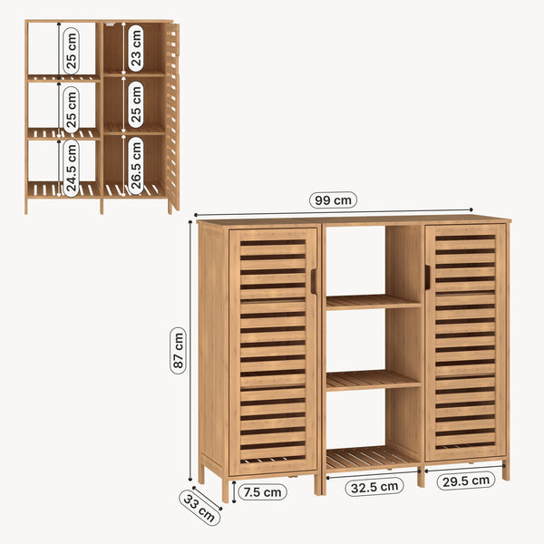 Mobile Contenitore Hakseri a 2 Elementi con Ante e Vani Aperti 87 x 99 x 33 cm in Bambù Naturale [en.casa]