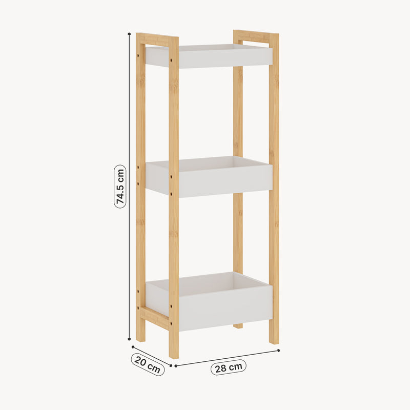Schizzo in scala Scaffale da Terra Anun in Bambù Mobile da Bagno con 3 Cestini 78 x 80 x 40 cm - Color Naturale / Bianco [en.casa]