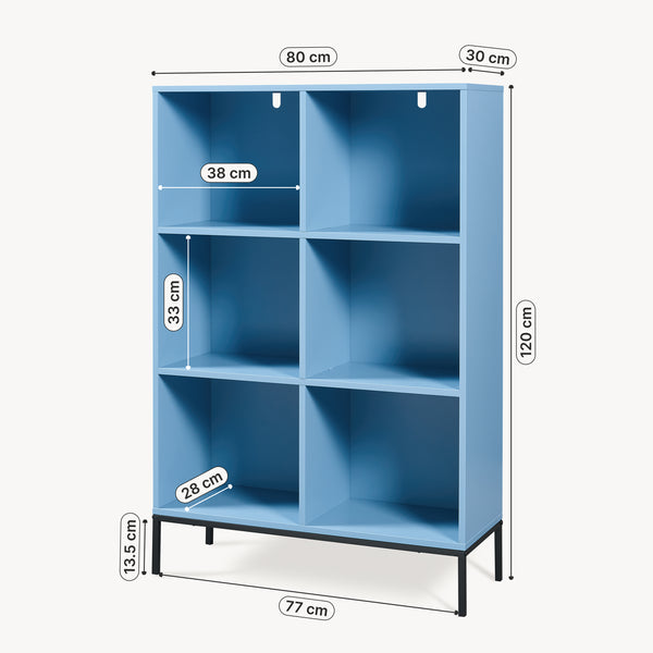 Libreria Colwyn con 6 Ripiani Scaffale da Terra 120 x 80 x 30 cm - Blu [en.casa]