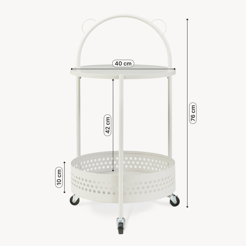 Schizzo in scala Carrello Portaoggetti Jässaatka a Rotelle Tavolino Rotondo in Acciaio con 2 Ripiani 76 x Ø40 cm - Grigio [en.casa]