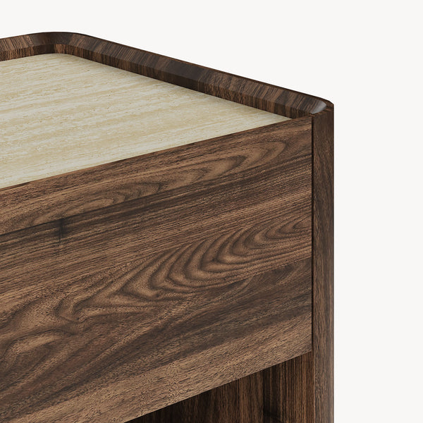 Comodino Trorlon 55x50x40 cm effetto noce/travertino [en.casa]
