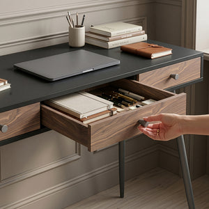 Scrivania Tumba con 3 Cassetti 115 x 48 x 76 cm - Nero/Effetto Noce [en.casa]