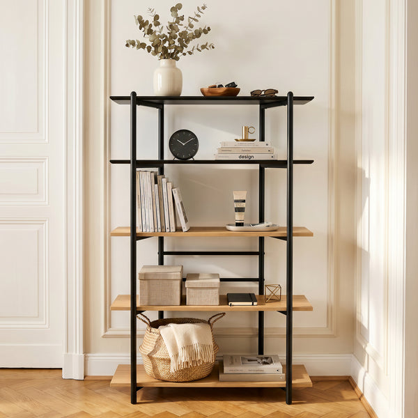 Libreria Kappespoo 124x80x35 cm Nero/effetto quercia [en.casa]