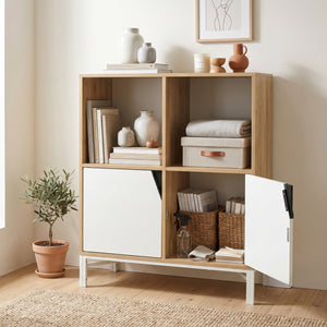 Comò Kerrköndam 94x76x40 cm effetto quercia/bianco [en.casa]