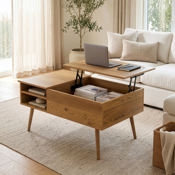 Tavolino da salotto Vasdabod con piano sollevabile 96x59x50 cm effetto quercia [en.casa]