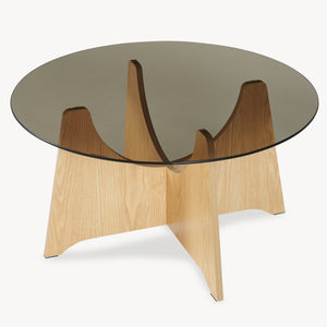 Tavolino da Salotto Omlar con Piano Rotondo in Vetro Fumé Ø70 x 35 cm - Effetto Rovere/Grigio Fumo [en.casa]