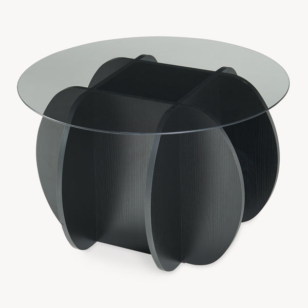 Tavolino Karhuvandi con piano in vetro Ø70x40 cm Nero/Grigio [en.casa]