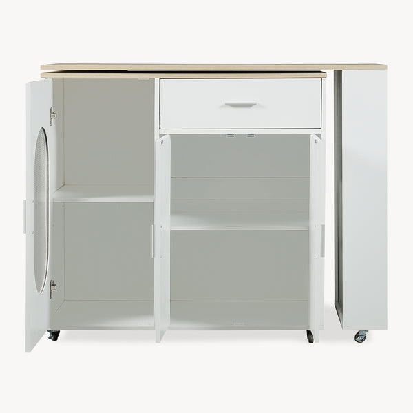 Scaffale da Cucina Kudebola con Bancone da Bar Estraibile e Girevole 115 x 40 x 94 cm - Effetto Rovere / Bianco [en.casa]