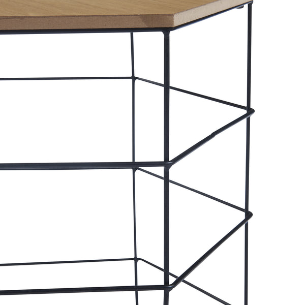 Set di tavolini Hørsholm set da 2 cestino in metallo nero / colore legno [en.casa]