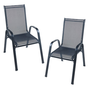 Set di Mobili da Giardino Aradeo Tavolo con Piano in Vetro e 6 Sedie Impilabili - Nero casa.pro