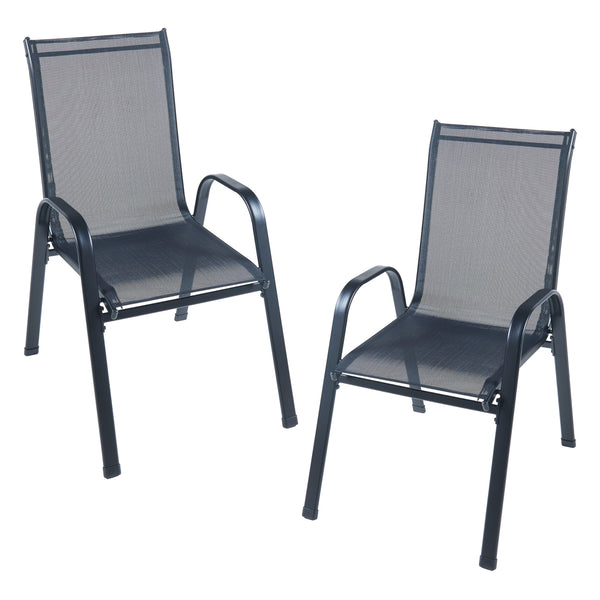 Set di Mobili da Giardino Aradeo Tavolo con Piano in Vetro e 6 Sedie Impilabili - Nero casa.pro