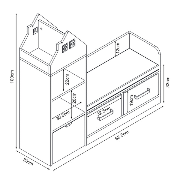 Panca per bambini con scaffale Vipsali 100x99x30 cm Verde menta/Bianco [en.casa]