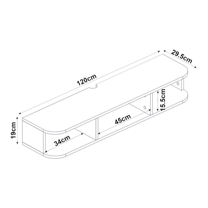 Schizzo in scala Mobile Porta TV da Parete Oundsvas con 3 Scomparti 120 x 30 x 19 cm - Bianco [en.casa]