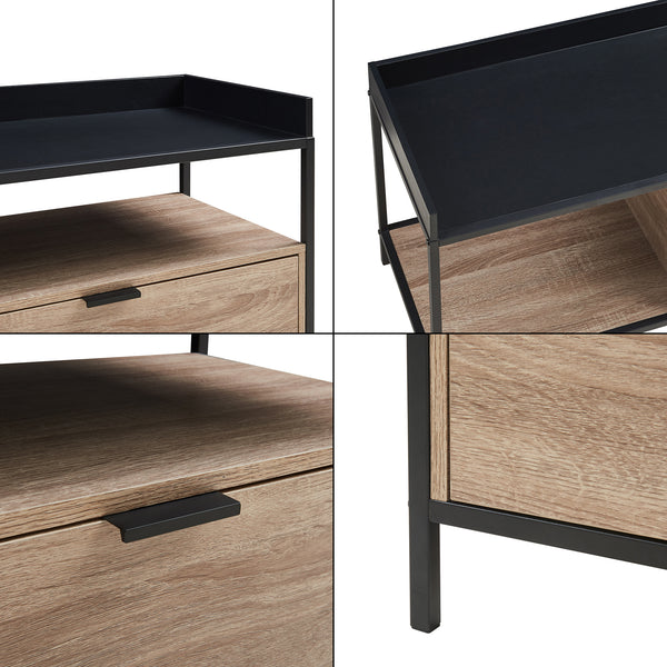 Mobile Porta TV Belana con Cassetto e 2 Scomparti Aperti 120 x 40 x 54 cm - Nero/Effetto Rovere [en.casa]