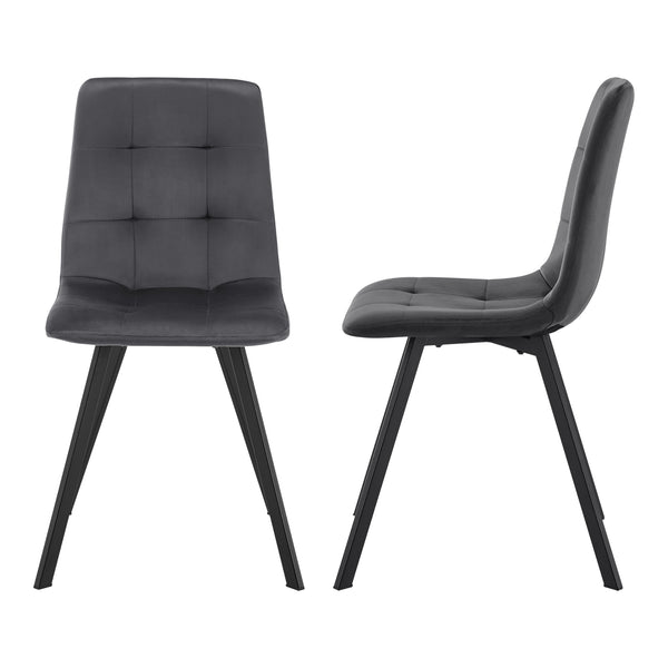 Set da Pranzo Fitjar Tavolo con Piano Rotondo Ø100 cm Effetto Cemento e 4 Sedie Effetto Velluto Grigio Scuro [en.casa]