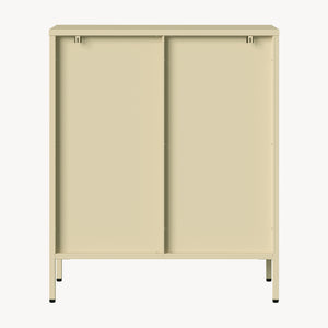 Vetrina Klippestad a 2 Ante in Vetro Credenza con 3 Scomparti 95 x 80 x 35 cm - Color Cammello [en.casa]
