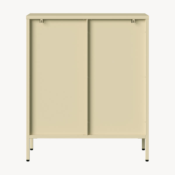 Vetrina Klippestad a 2 Ante in Vetro Credenza con 3 Scomparti 95 x 80 x 35 cm - Color Cammello [en.casa]