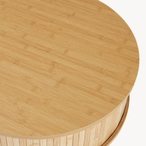 Comodino Rotondo Nordkapp a 2 Ante Scorrevoli in Bambù 45 x Ø60 cm - Naturale [en.casa]