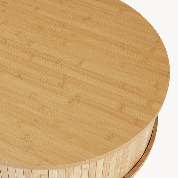 Comodino Rotondo Nordkapp a 2 Ante Scorrevoli in Bambù 45 x Ø60 cm - Naturale [en.casa]