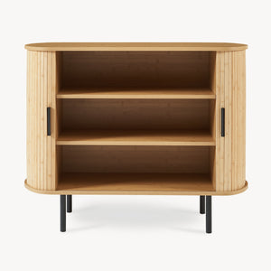Comò Tvedestrand Portascarpe Mobile Contenitore a 2 Ante Scorrevoli in Bambù 100 x 40 x 80 cm - Naturale/Nero [en.casa]